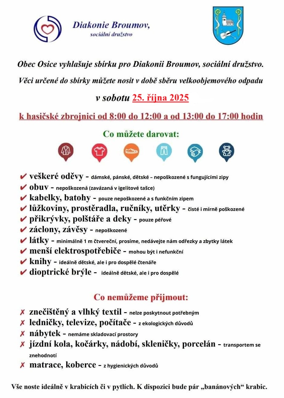 Sbírka šatstva pro Diakonii Broumov